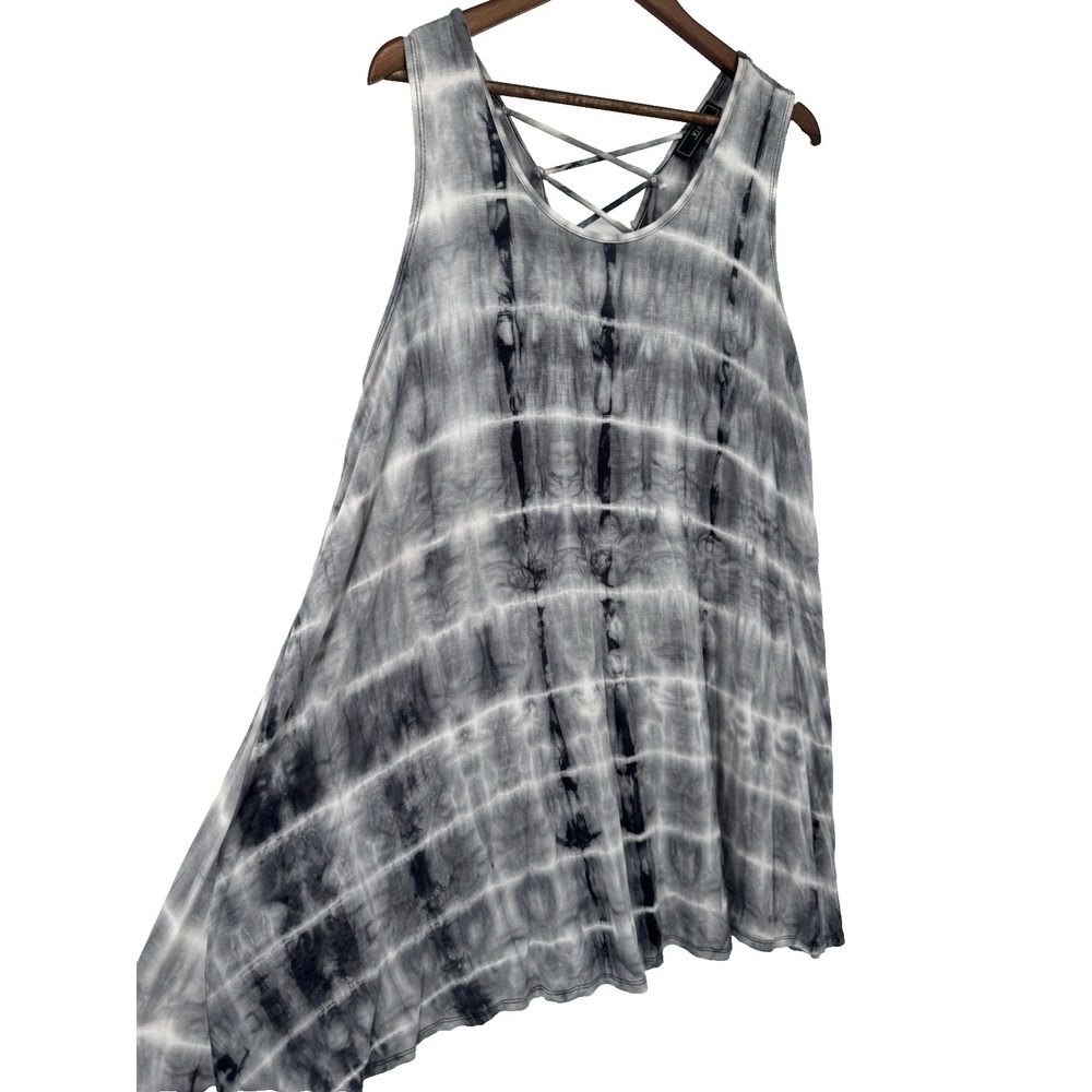 Vibe‎ Sportswear 2X Tie‑Dye Dress Black Gray White Plus beachy boho cover up